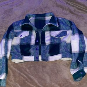 Crop wool green plaid jacket